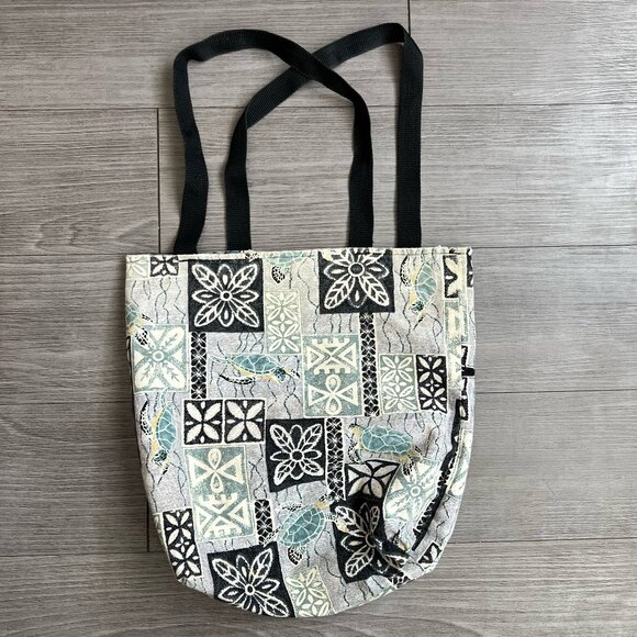 Tropical Hawaiian Reversible Tote Local Design USA Turtle Tribal Print Cotton - Picture 3 of 8